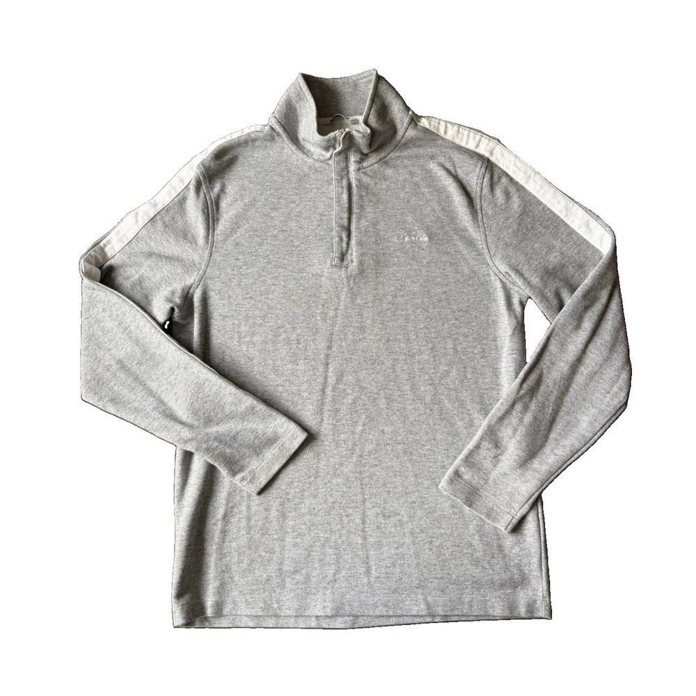 Calvin Klein Men's Gray 1/4 Zip Mock Neck Knit Cotton Logo Sweatshirt Size M